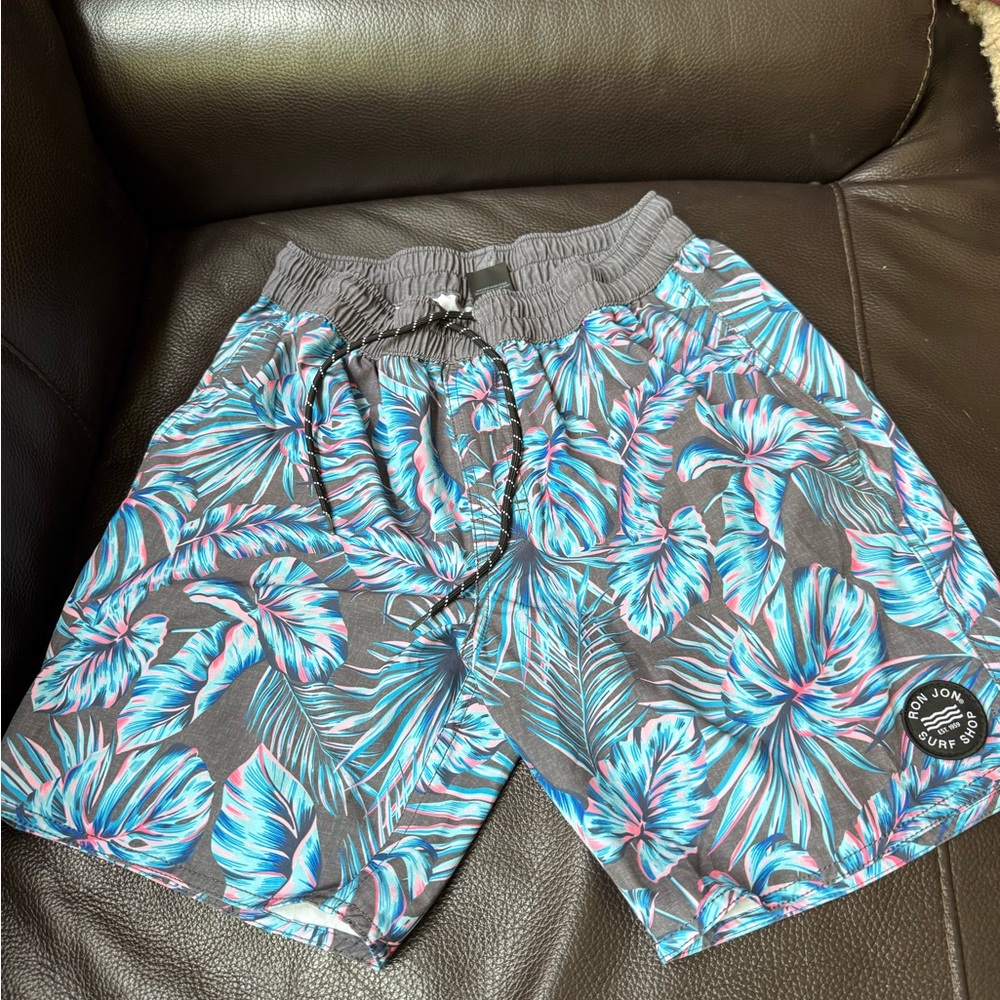 Ron Jon  Men's Tropical Print Shorts - Gray and Blue